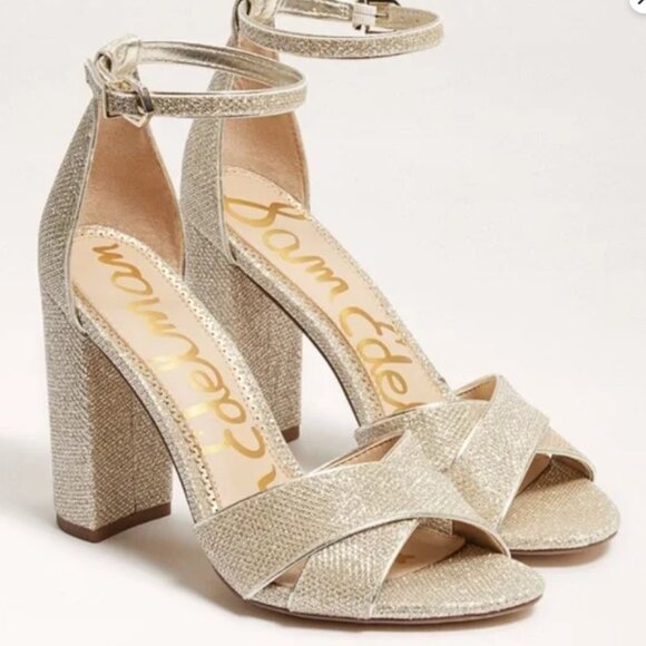 Sam Edelman: Sparkling Gold Sandal-Block Heels - Picture 1 of 5